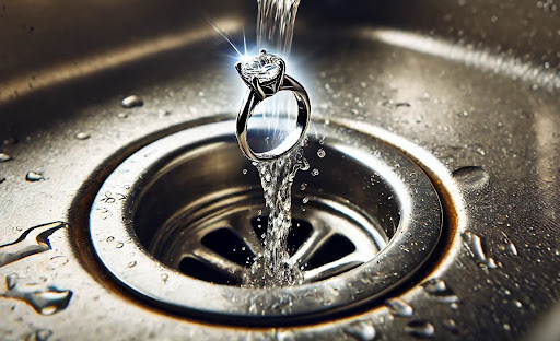 Ring falling down drain.